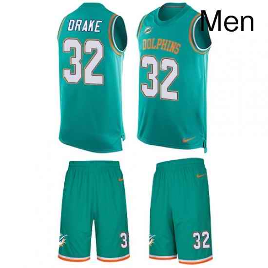 Mens Nike Miami Dolphins 32 Kenyan Drake Limited Aqua Green Tank Top Suit NFL Jersey